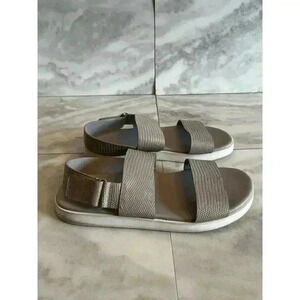 Vince Women’s Leather Two Strap Sandal Gray Woodsmoke Size 8